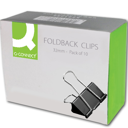 Q-Connect Foldback Clip 32mm Black (Pack of 10) KF01284 Huntoffice.ie